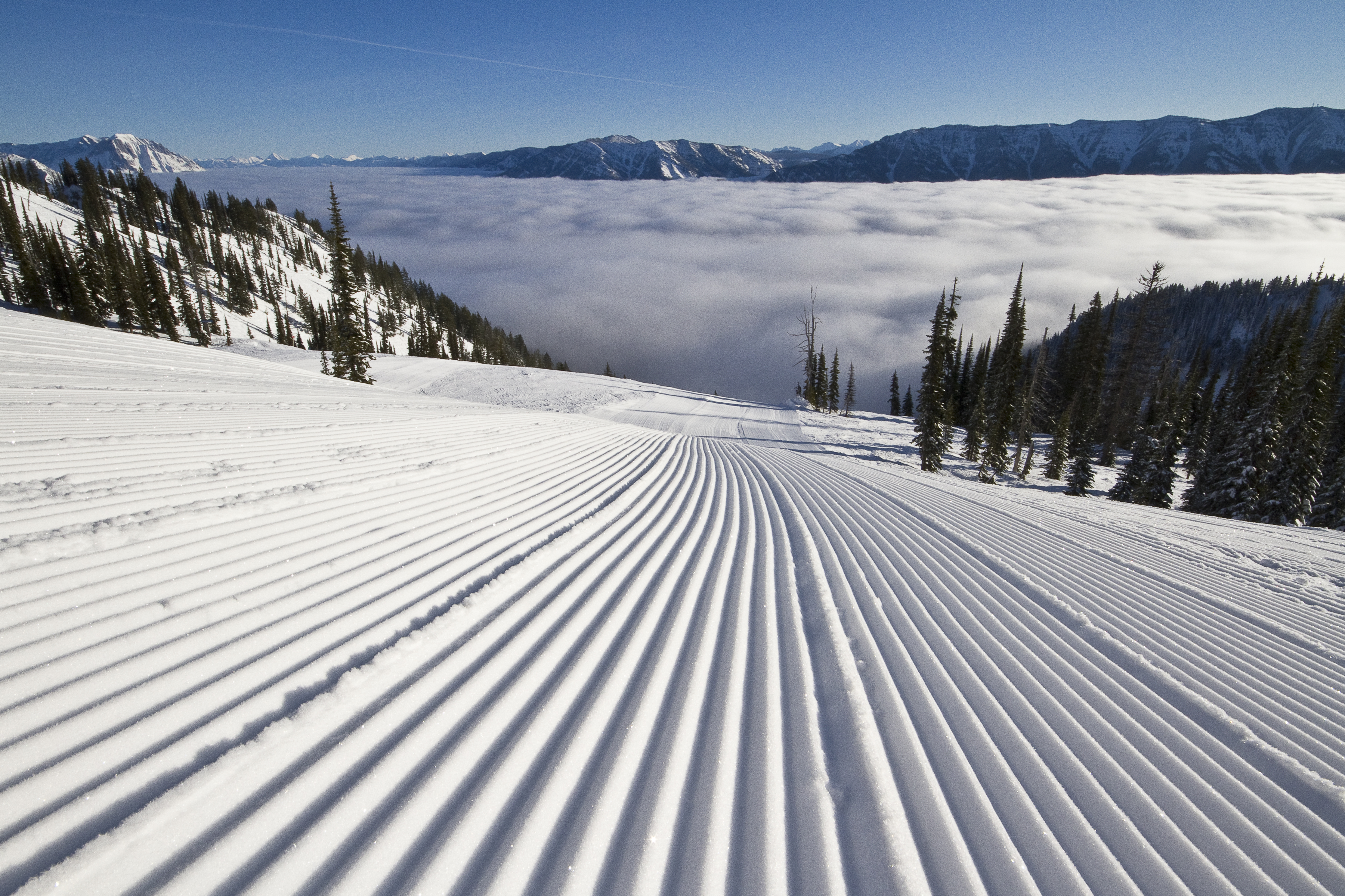 Fresh groomed run bij Fernie Alpine Resort